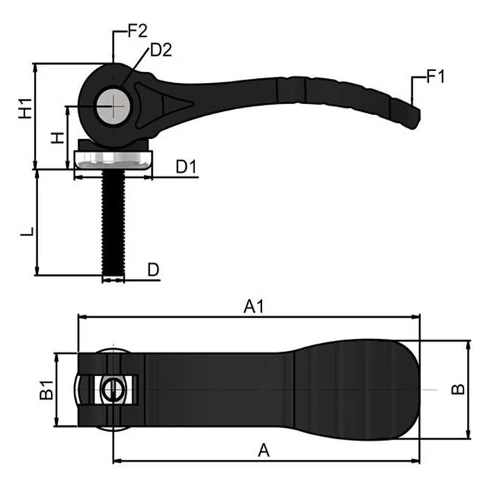 CNC Aluminium Handle with Stainless Pin External Thread Adjustable Cam Lever