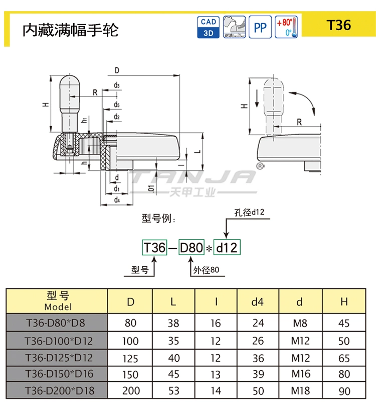 T36 Handwheels with Safety Fold-Away Handle